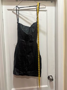 Fashion Nova Black Faux-Leather Croc Slip Mini Dress